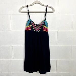 Lovestitch‎ Y2K Black Babydoll Dress Colorful Embroidery Bo-Ho Aztec Festival M